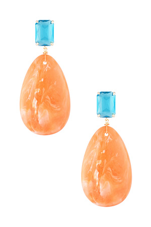 oorbellen glas met ovale steen - oranje  h5 