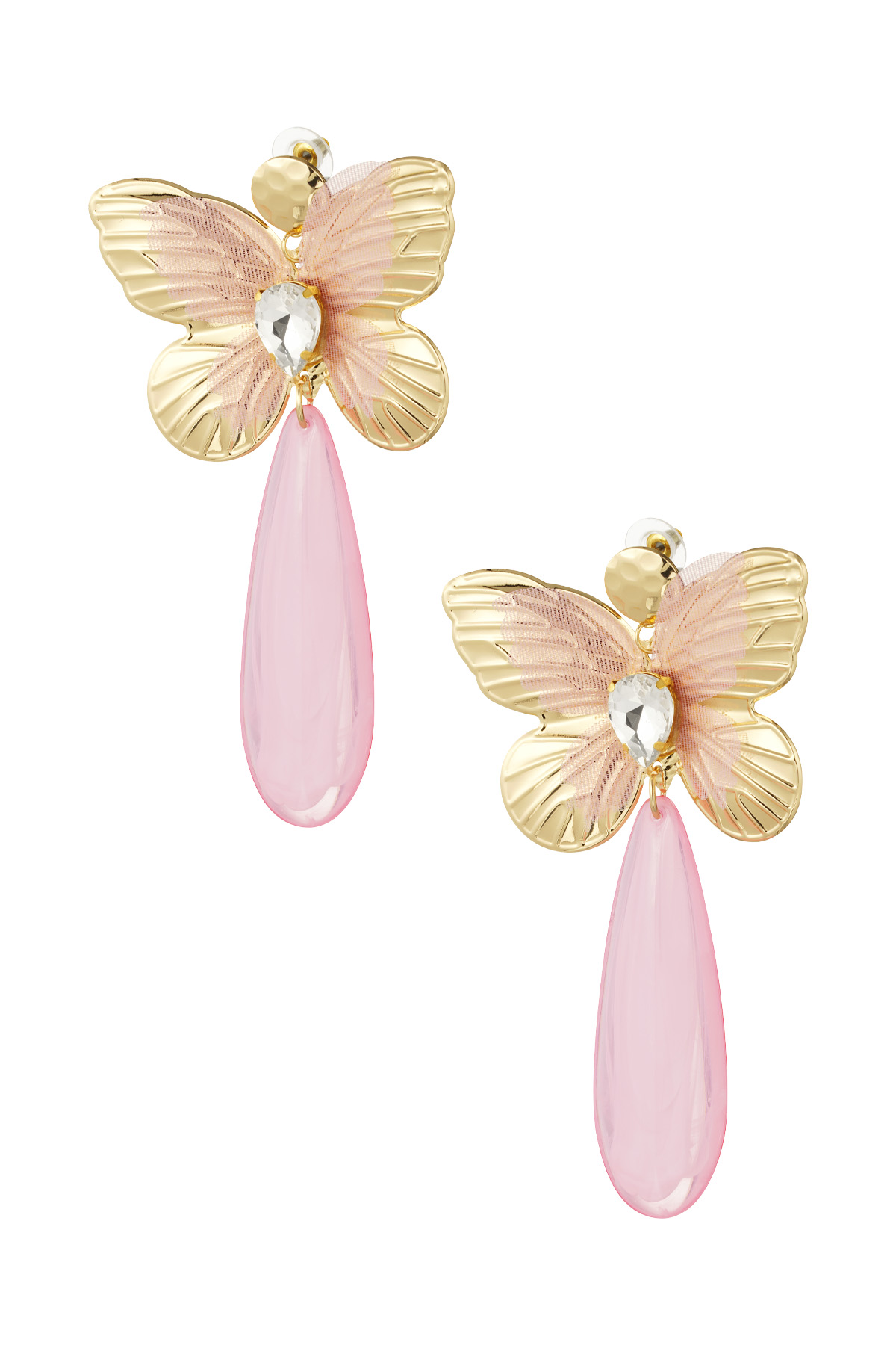 Butterfly charm earring with diamond - pink 