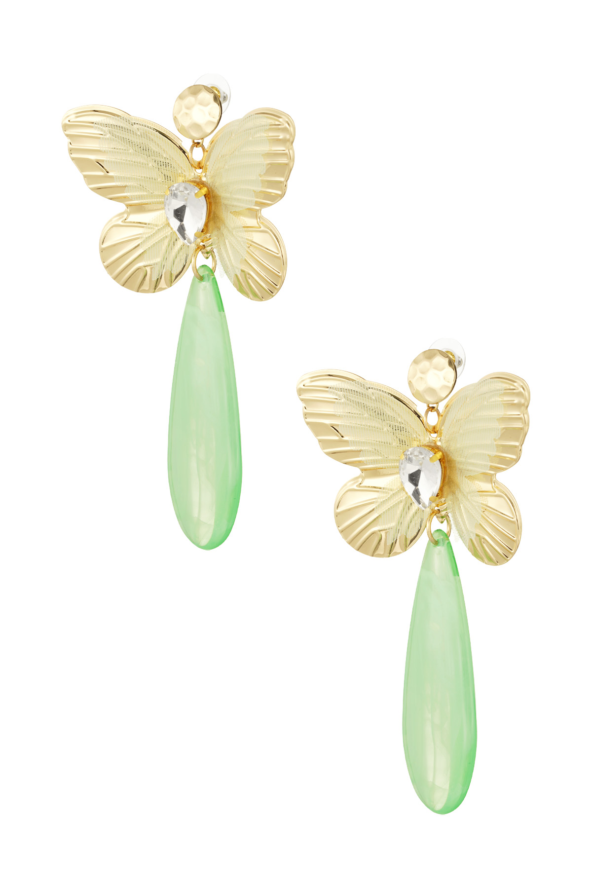 Butterfly charm earring with diamond - green 