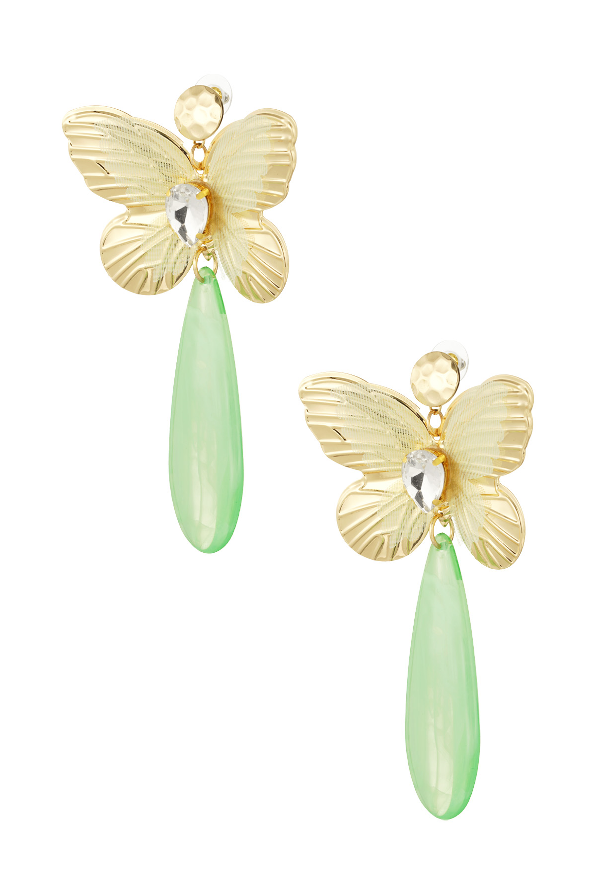 Butterfly charm earring with diamond - green  2