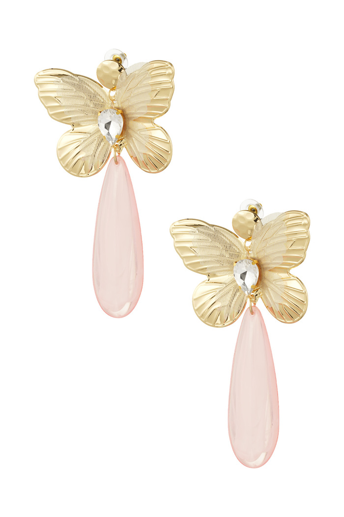 Butterfly charm earring with diamond - pale pink 
