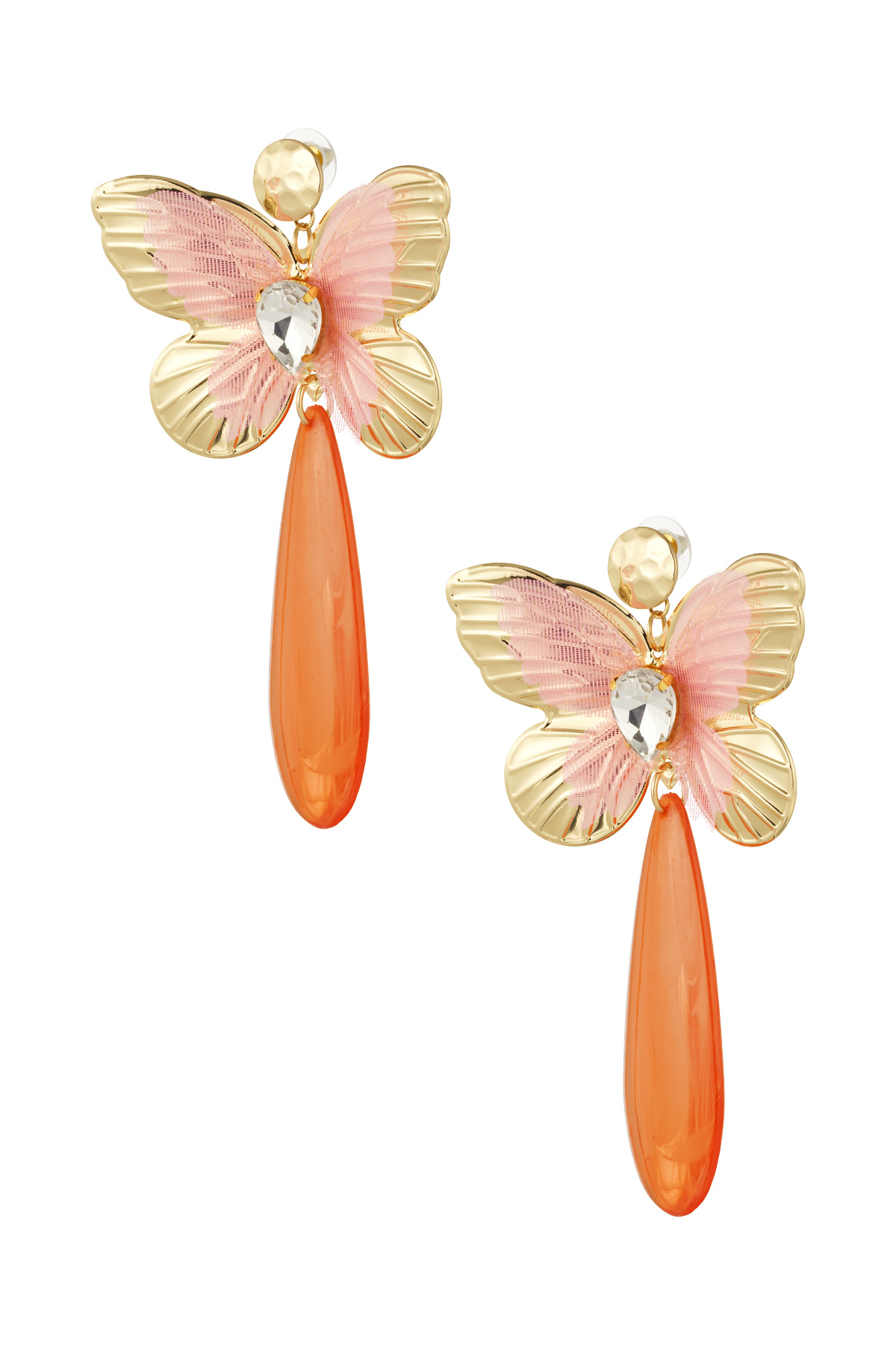 Butterfly charm earring with diamond - orange 