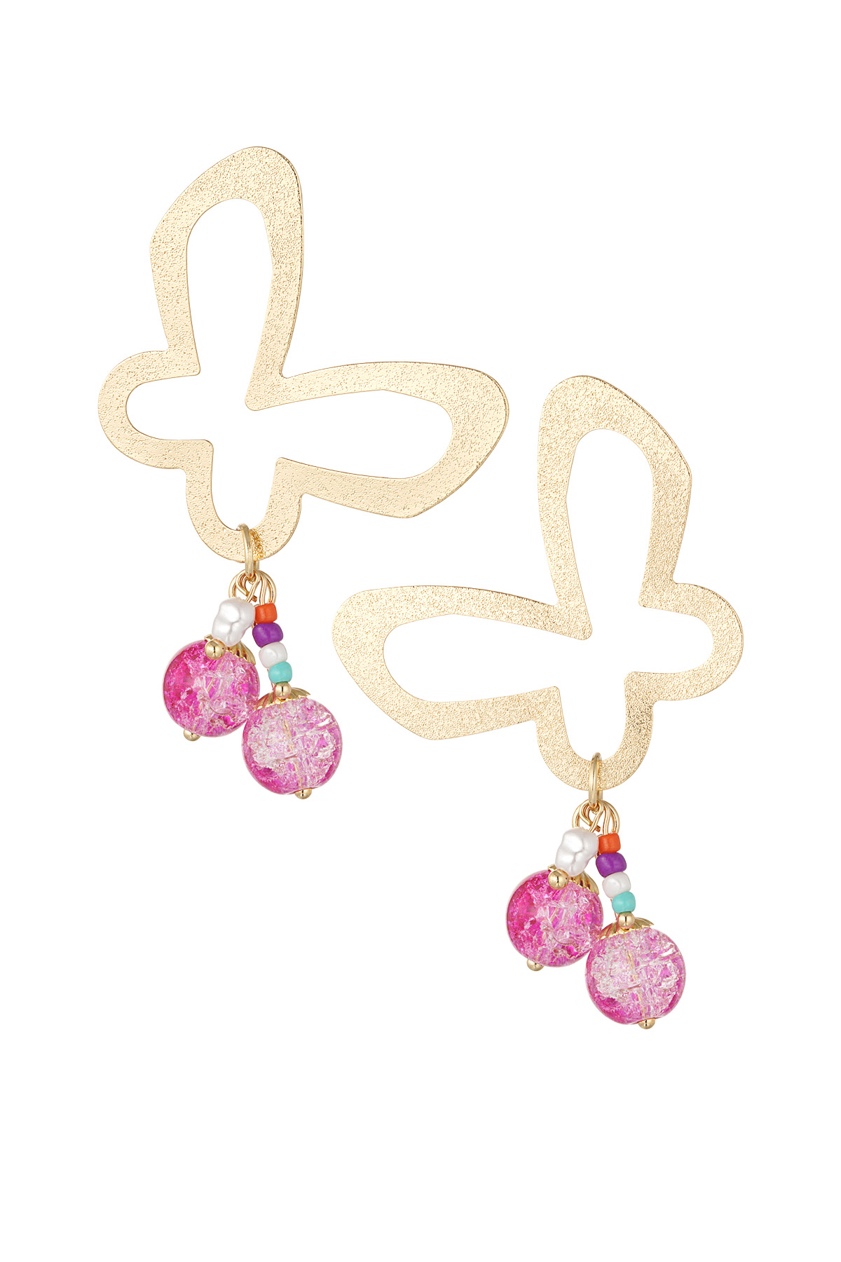 Butterfly party earrings with charms - fuchsia 