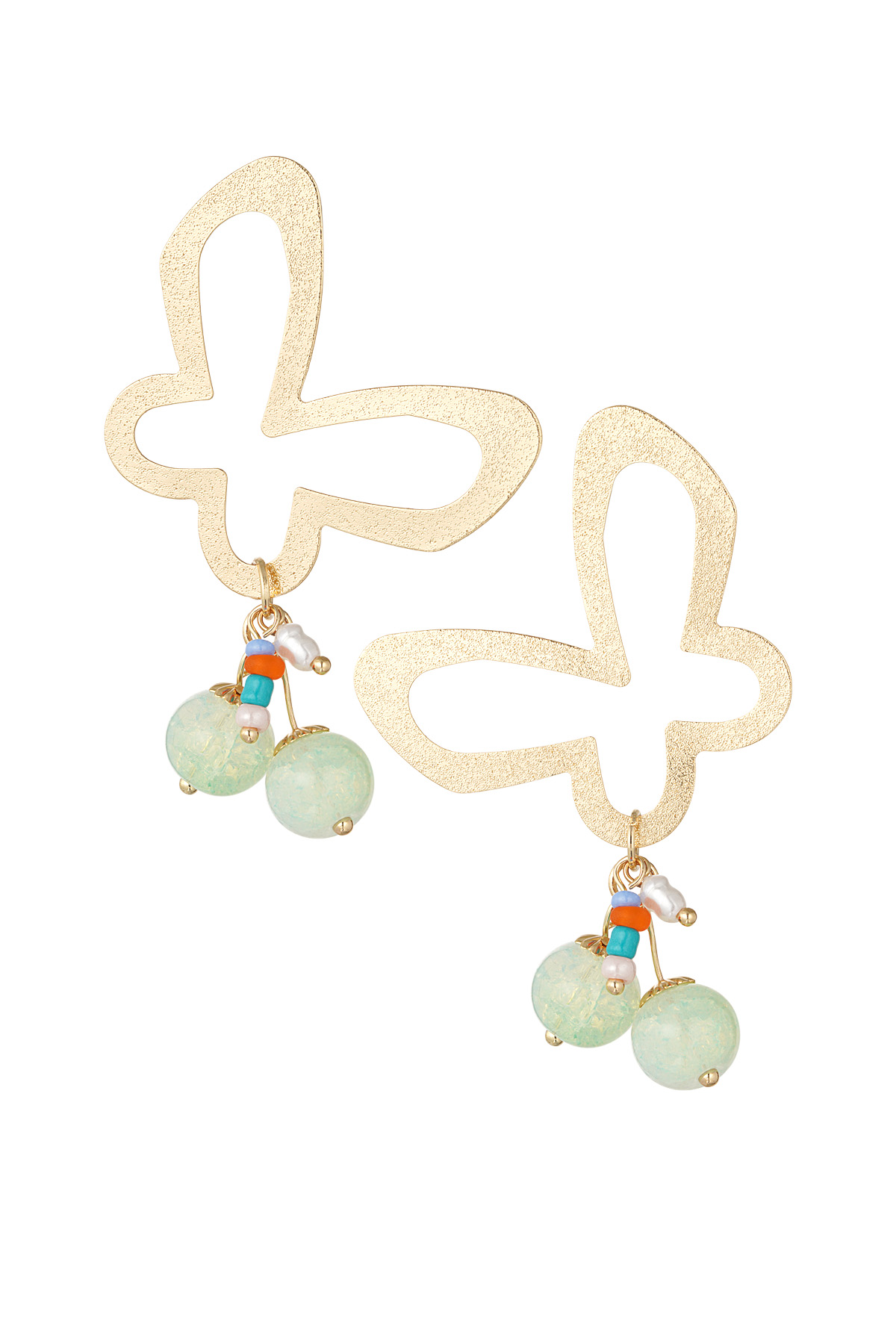 Butterfly party earrings with charms - green/gold 