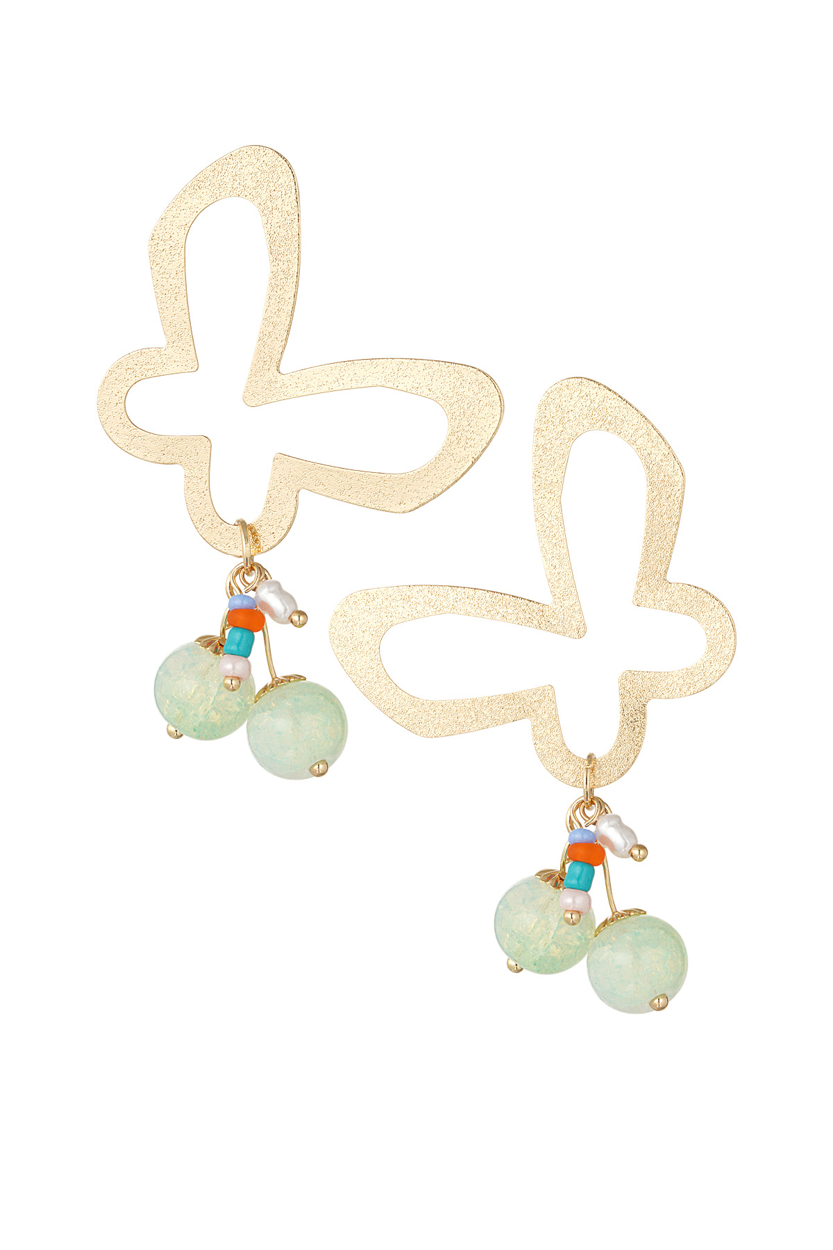 Butterfly party earrings with charms - green/Gold color 