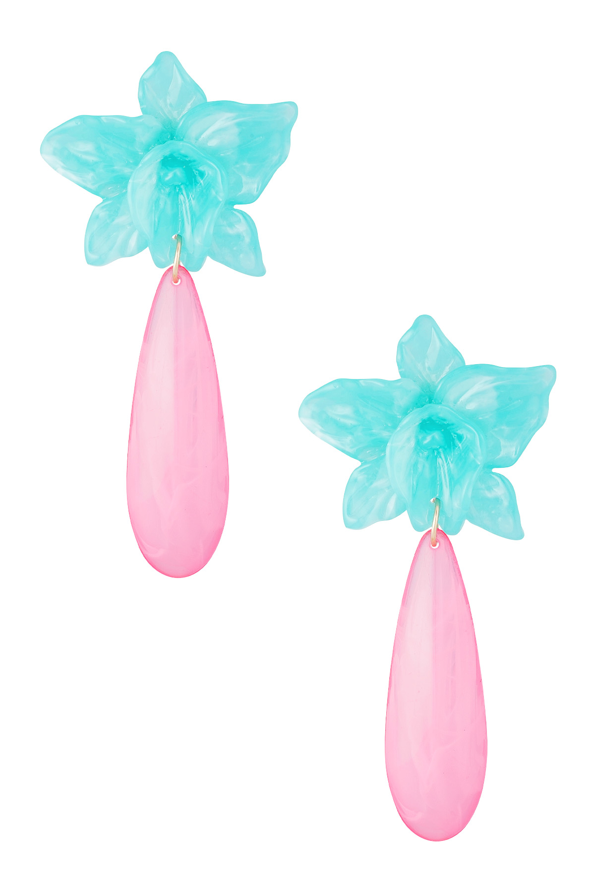 Lilien-Ohrring mit rosa Tropfen – blau  