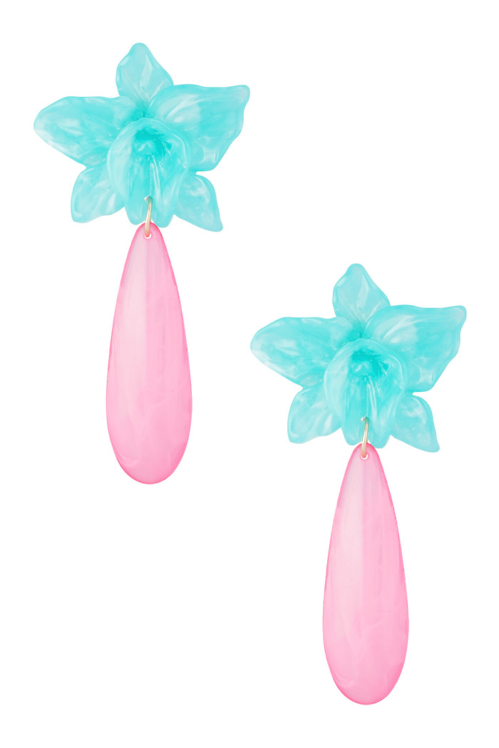 Lily earring with pink drop - blue   
