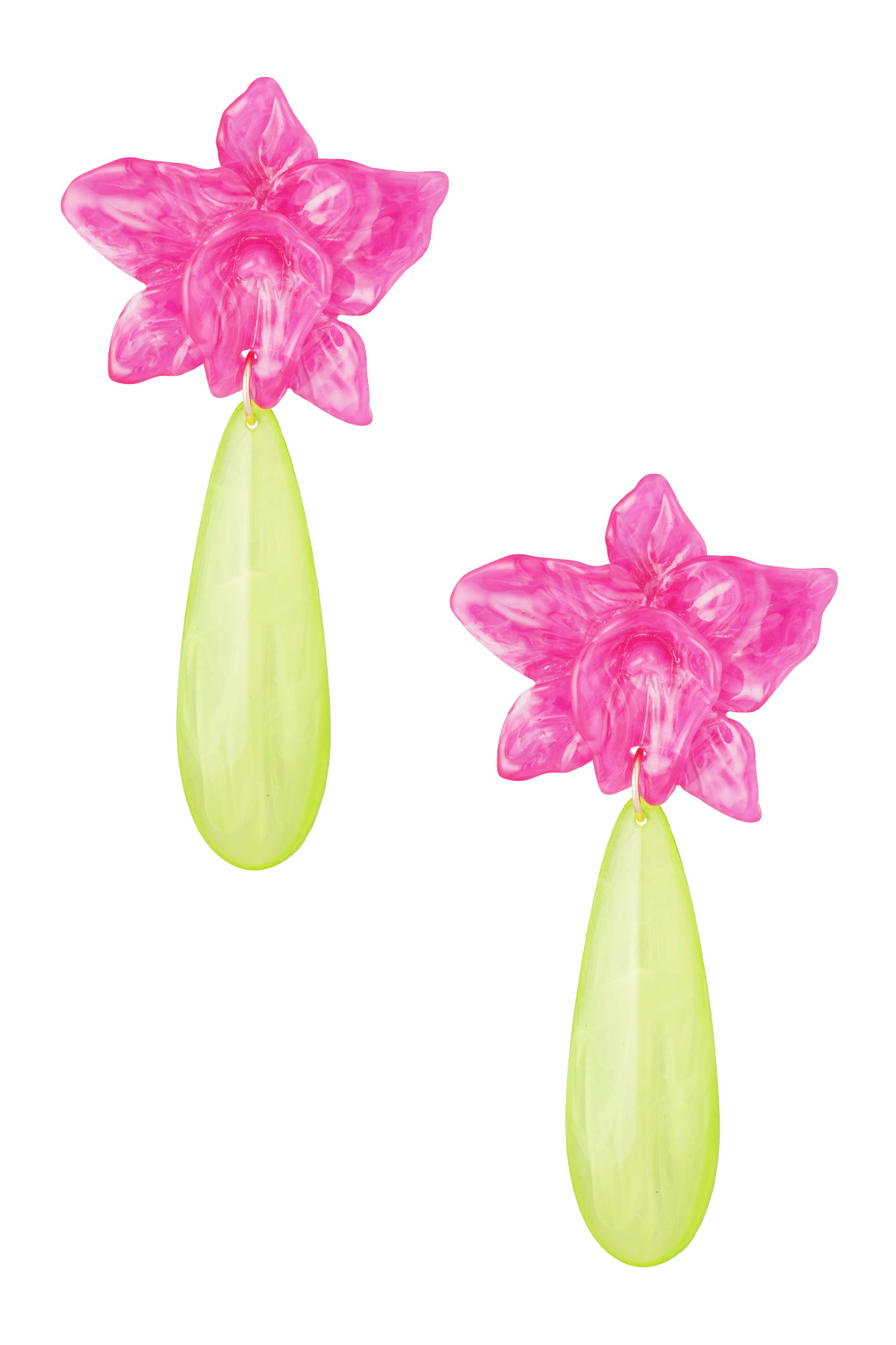 Lilien-Ohrring mit grünem Tropfen – Fuchsia 