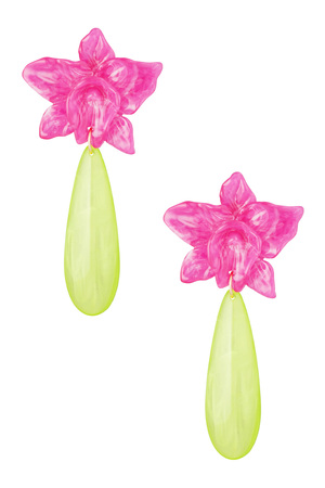 Lily earring with green drop - fuchsia  h5 