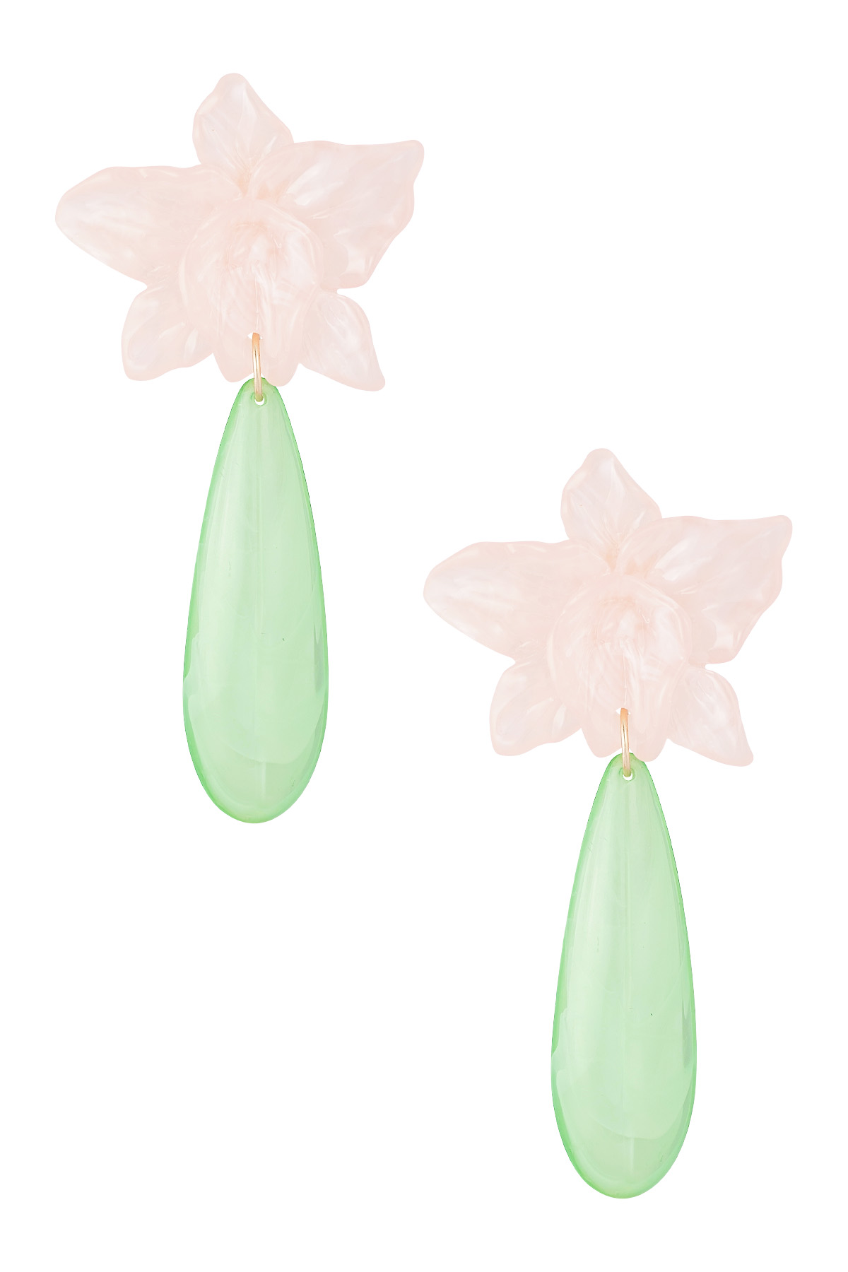 Lily earring with green drop - pink 