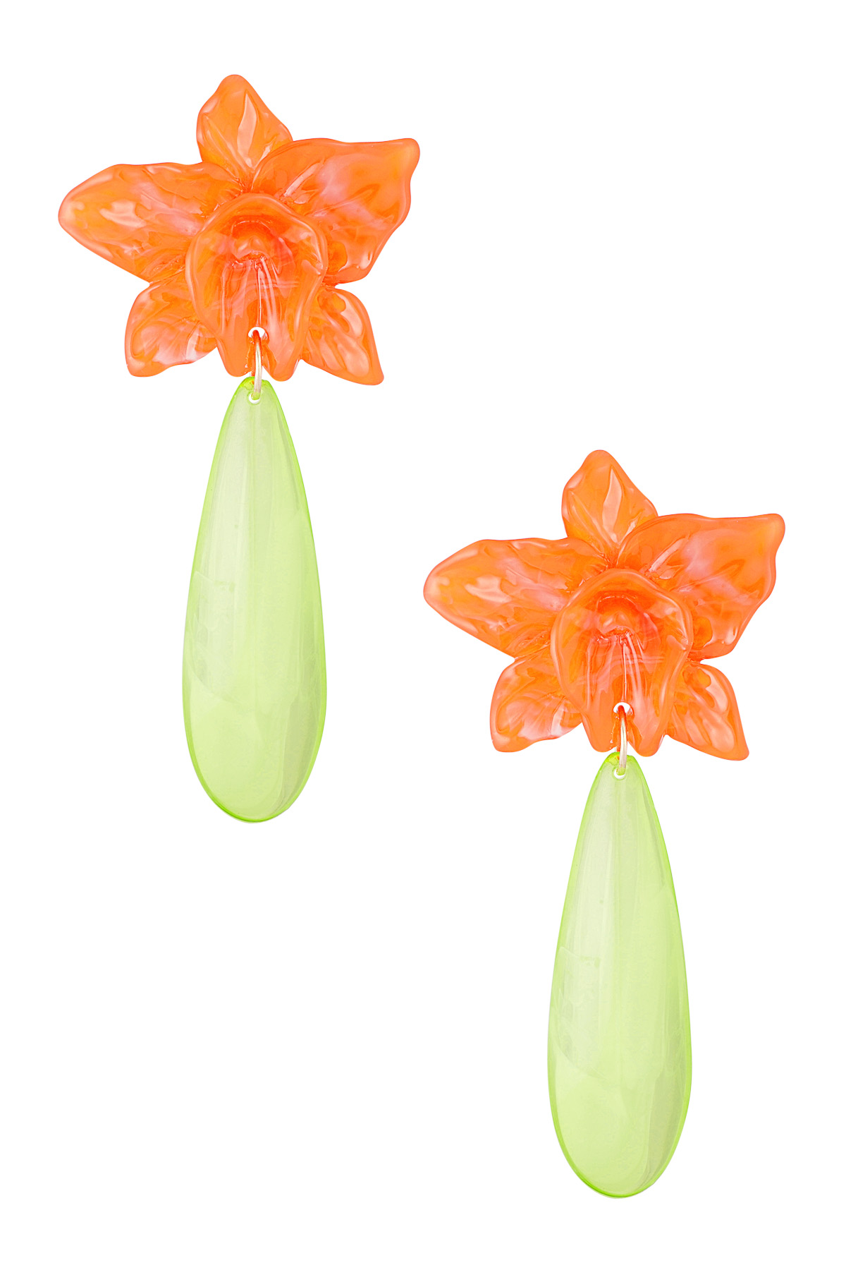 Lily earring with green drop - orange