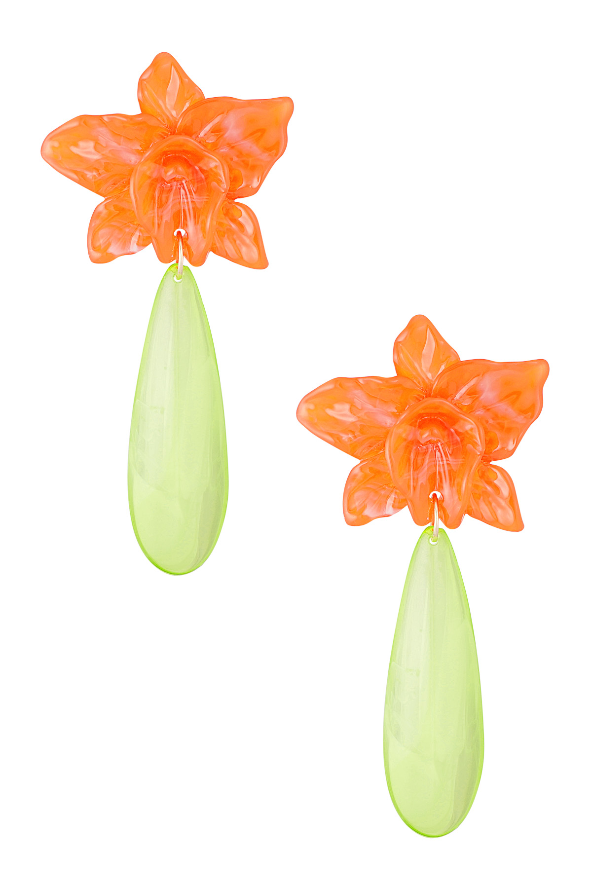 Lily earring with green drop - yellow/blue 