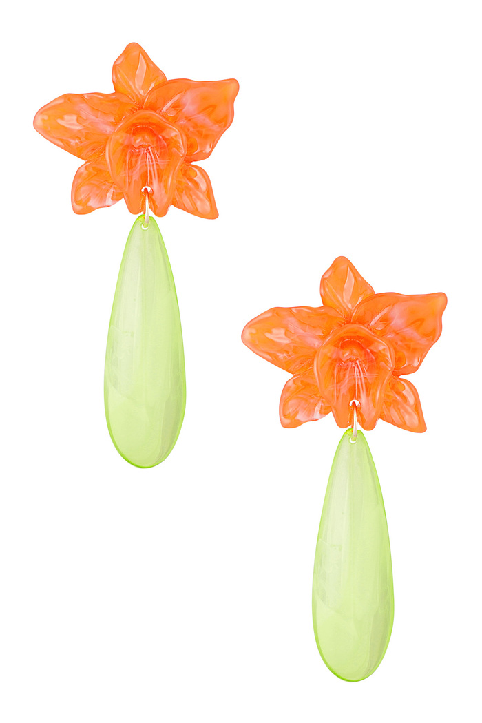Lily earring with green drop - yellow/blue  