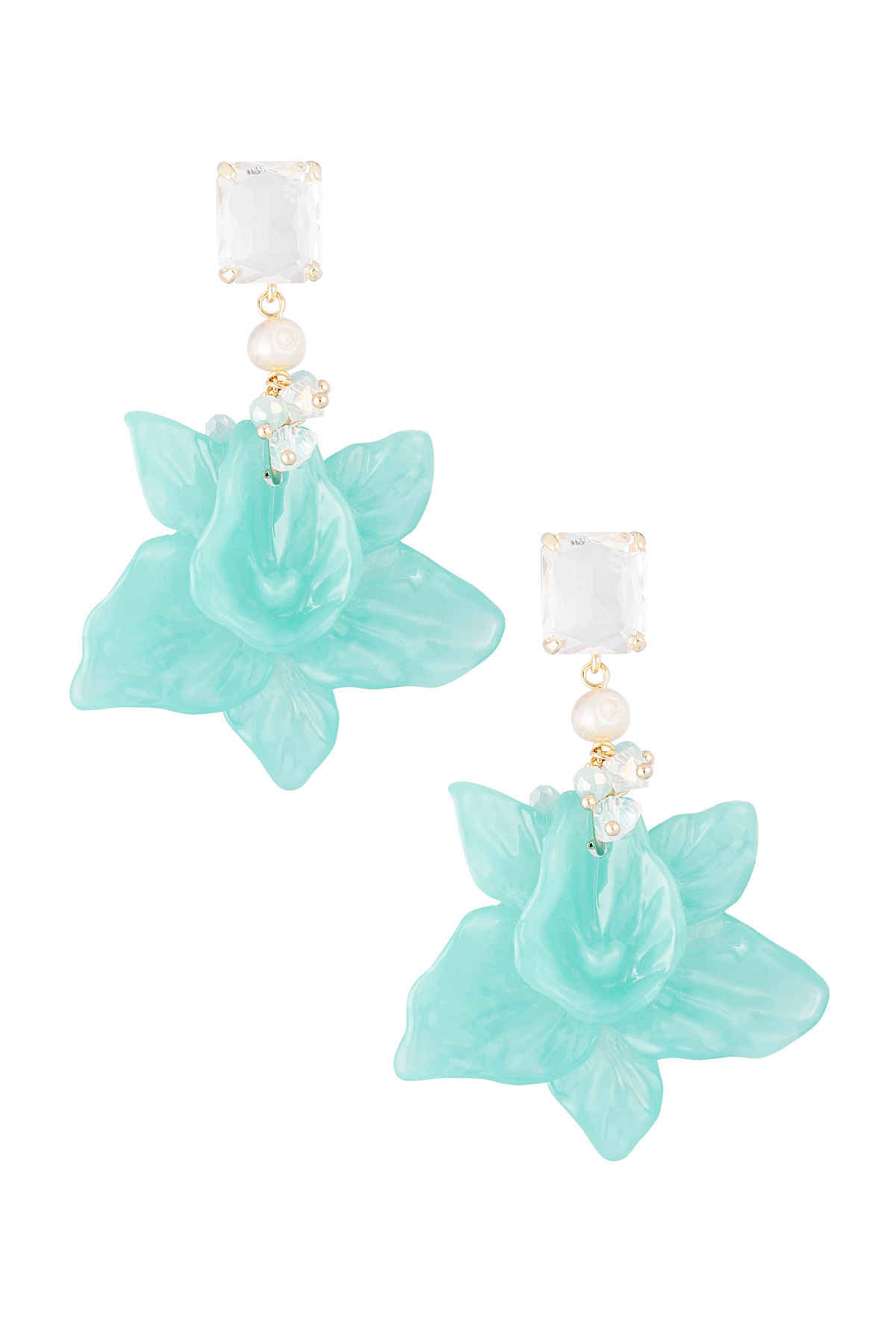 Floral pearl party earrings - blue 