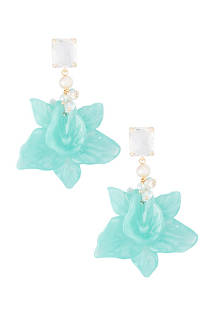 Floral pearl party earrings - blue  h5 