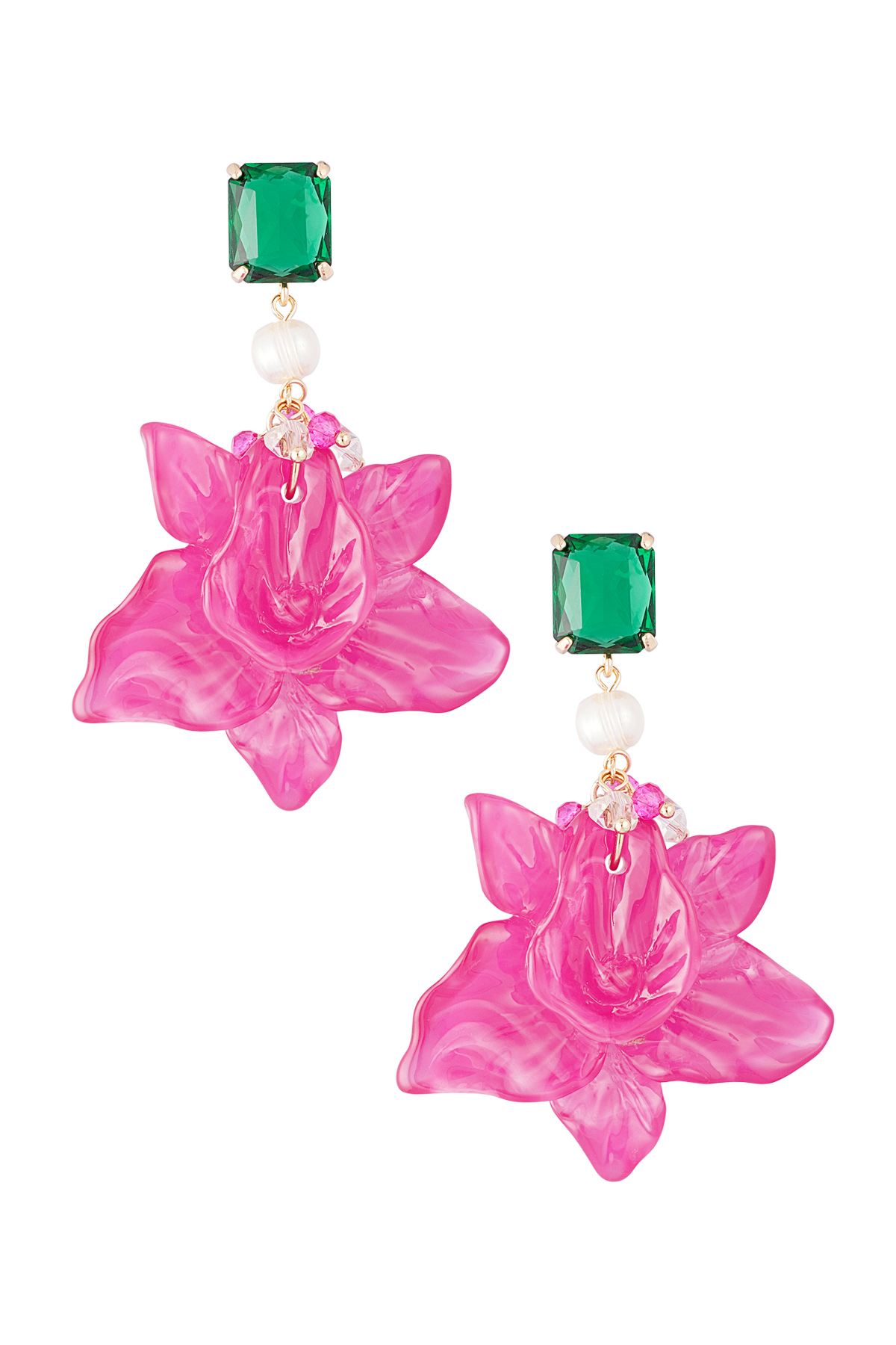 Floral pearl party earrings - fuchsia 