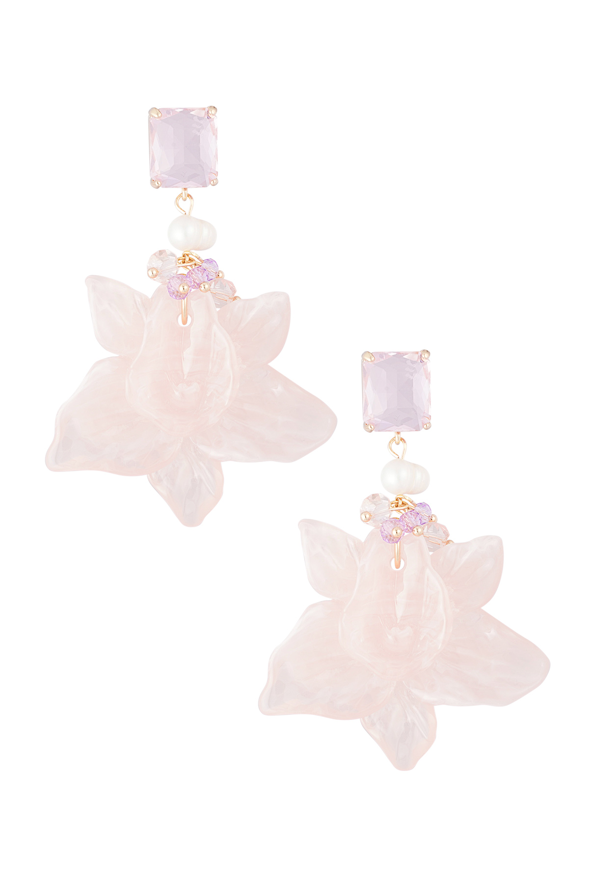Orecchini floreali per feste con perle - rosa pallido 