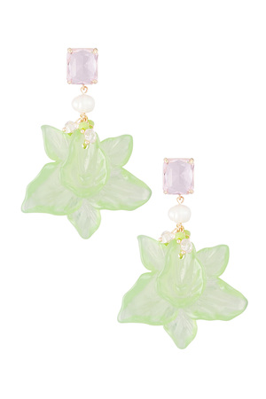 Bloemen parel feest oorbellen - roze/groen  h5 