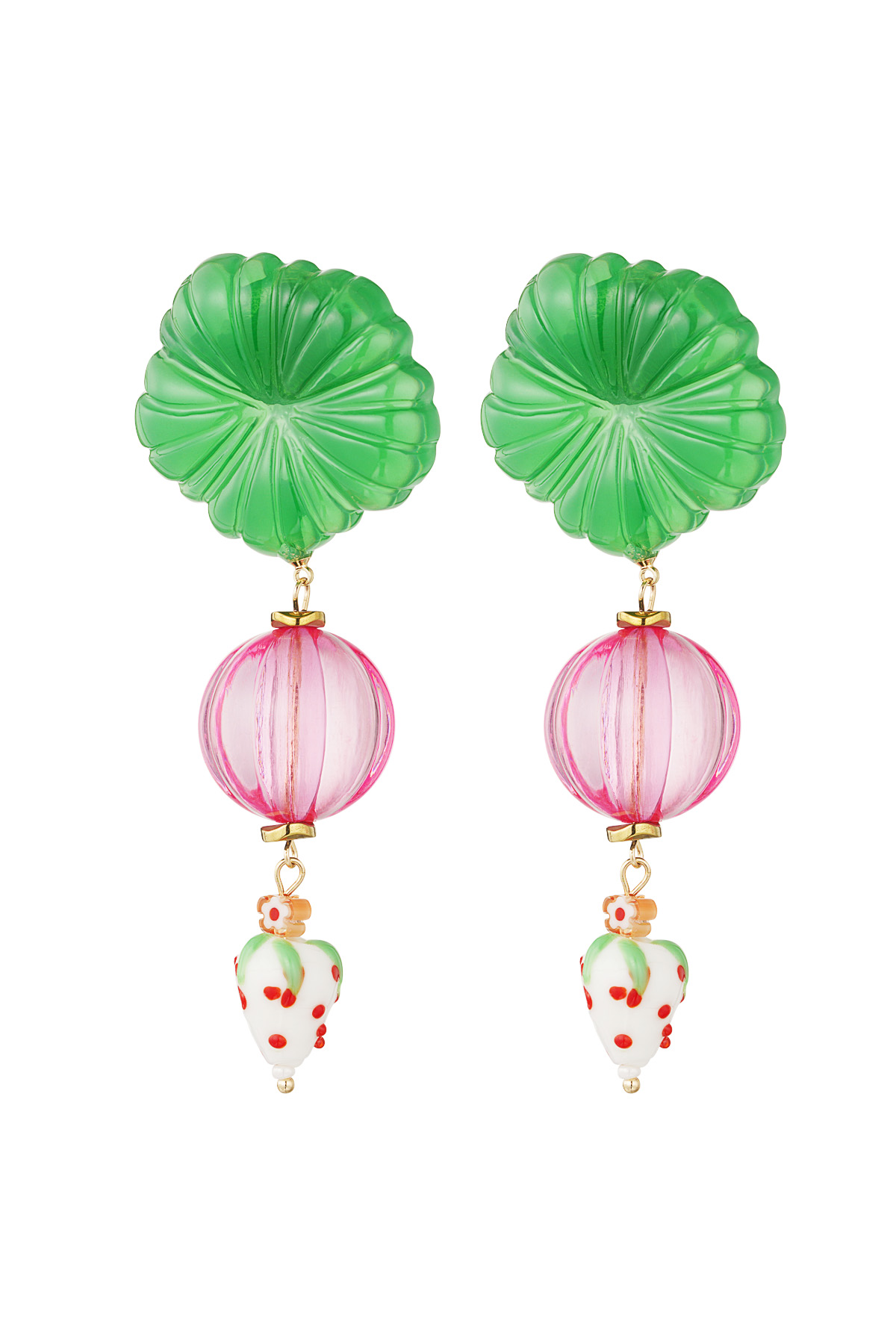Strawberry love earrings - pink green