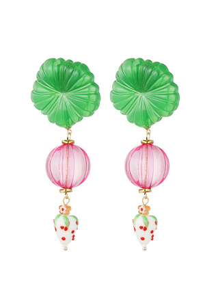 Boucles d'oreilles love fraise - rose vert h5 