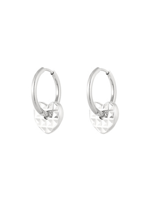 Boucles d'oreilles avec breloques coeur structurées - argent h5 