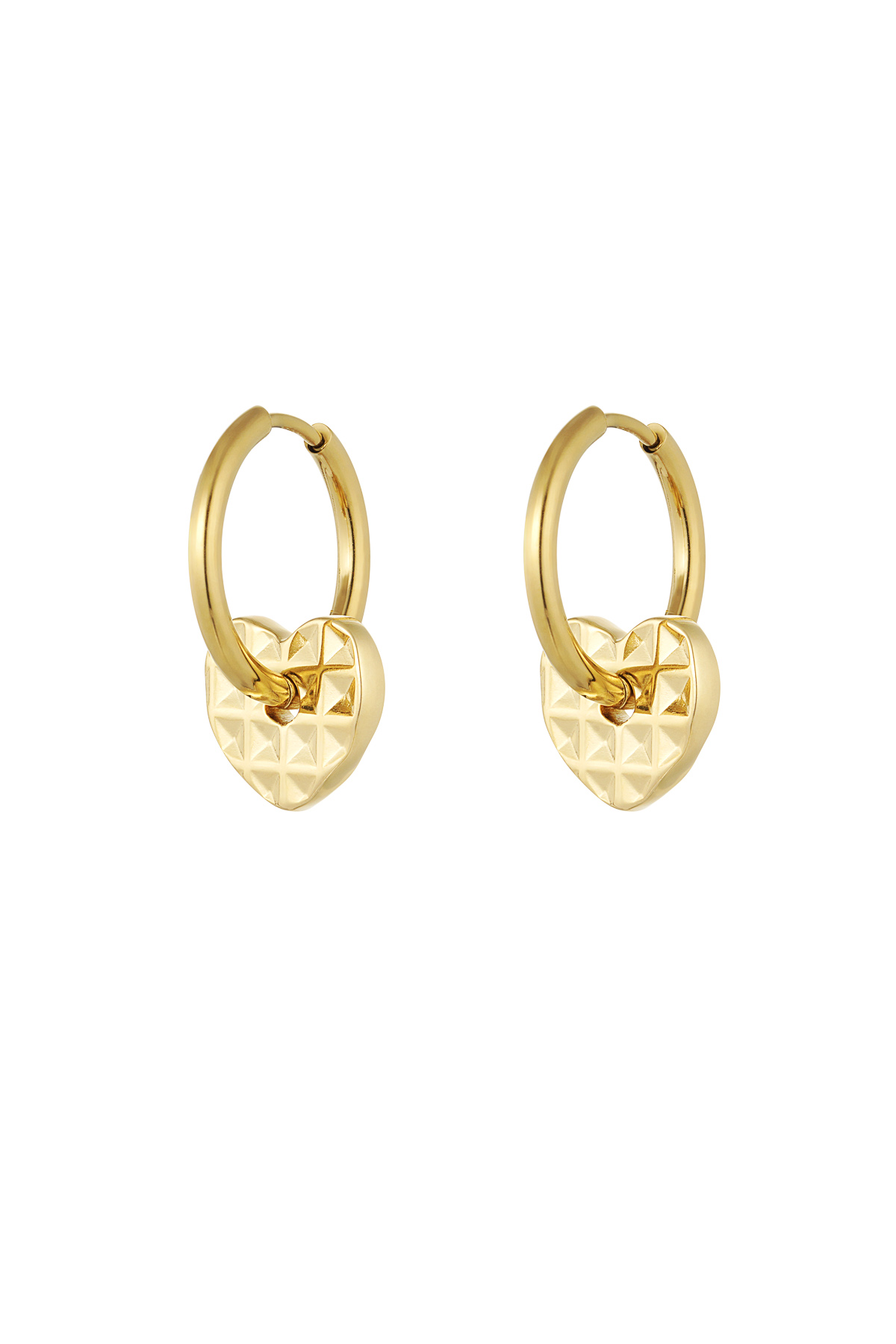 Earrings with structured heart charms - gold 