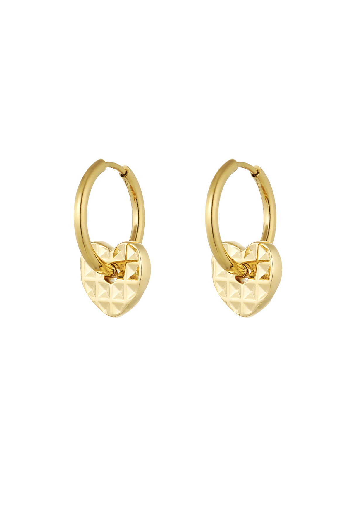 Earrings with structured heart charms - Gold color