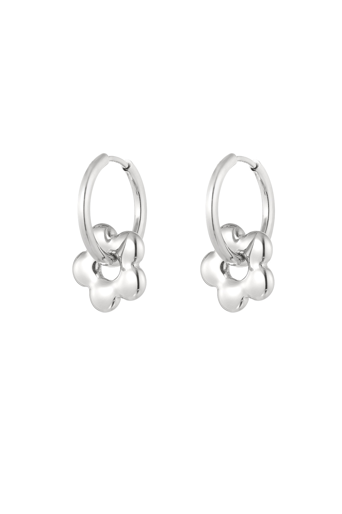 Basic earrings with flower charm - silver