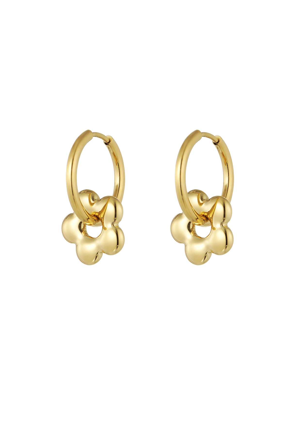 Basic flower charm hoop earrings