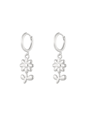 Basic earrings with flower charms - silver h5 