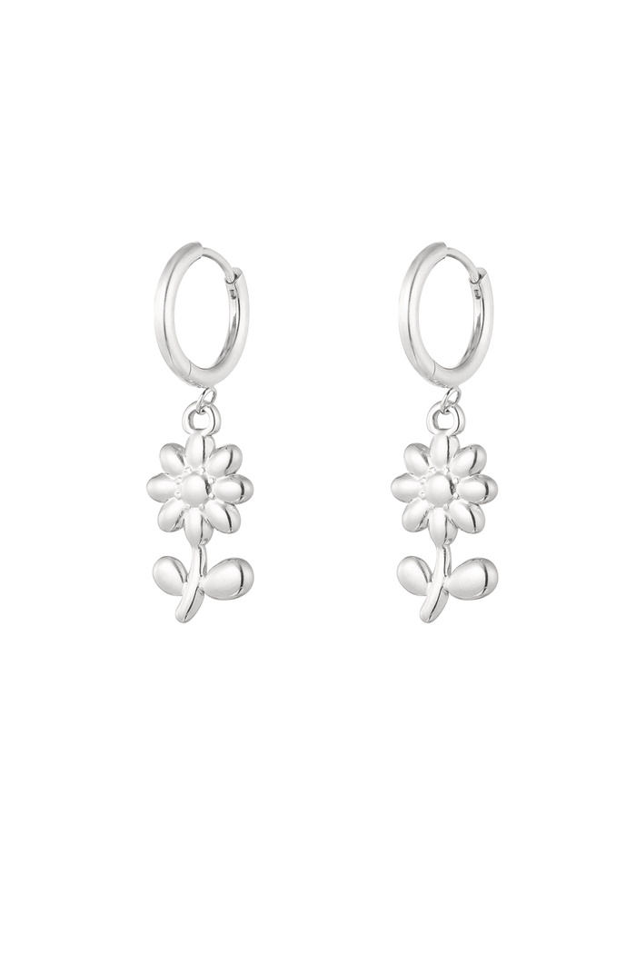 Basic earrings with flower charms - silver 