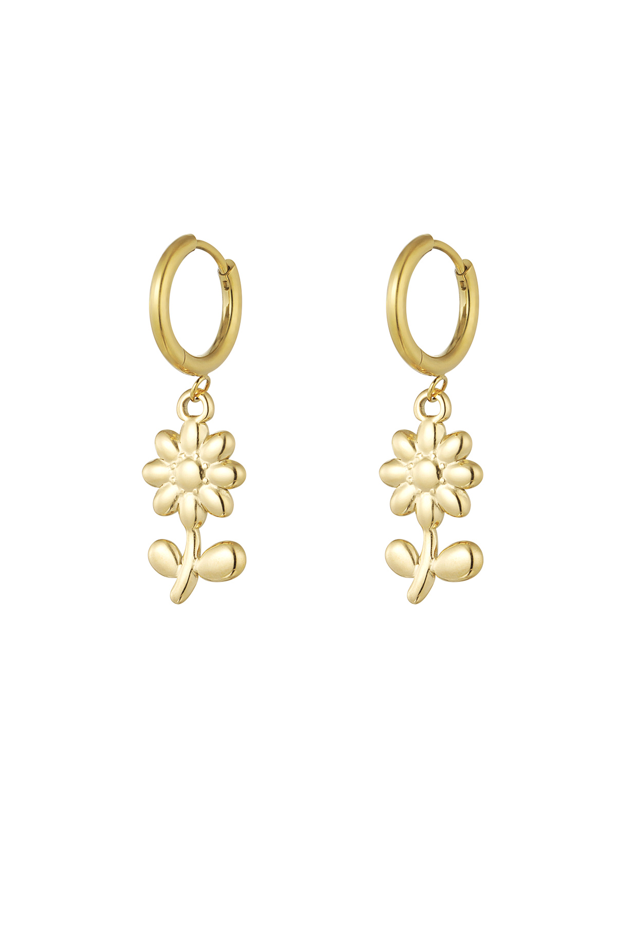 Basic earrings with flower charms - Gold color