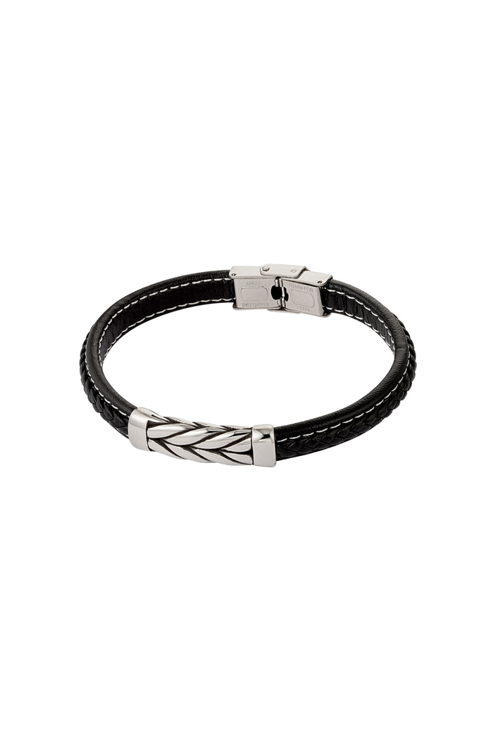 Men's bracelet silver braided - black silver 