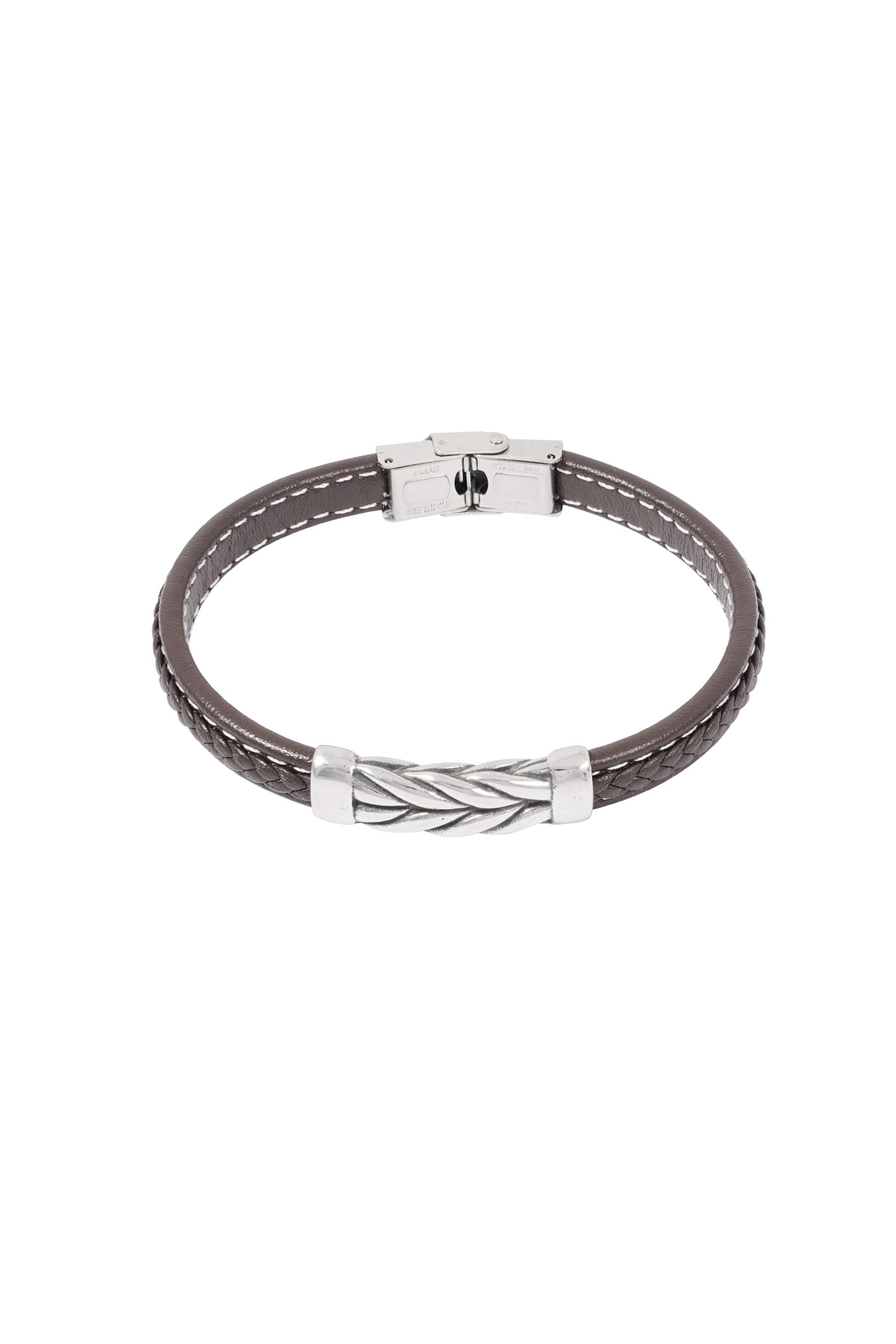 Men's bracelet silver braided - brown