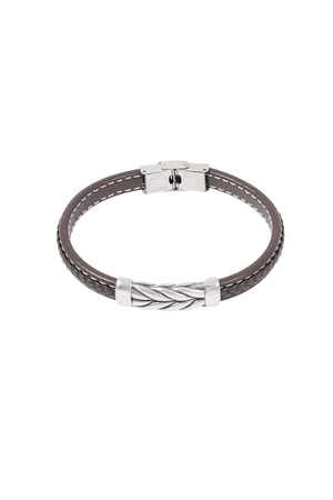 Men's bracelet silver braided - brown h5 