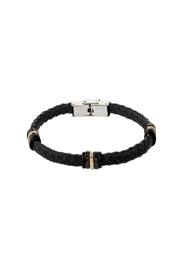 Men's bracelet braided with gold/black rings - black 