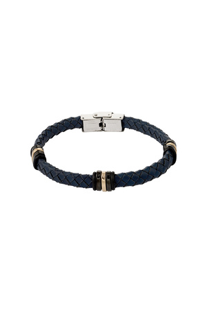 Bracelet homme tressé anneaux dorés/noirs - bleu foncé h5 