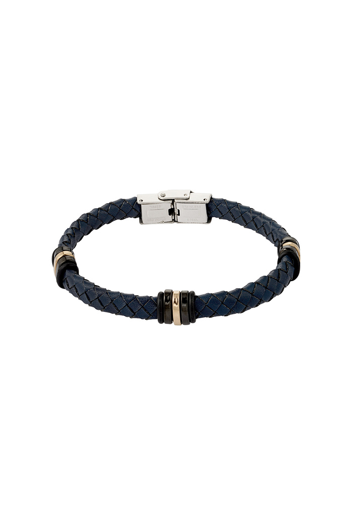 Men's bracelet braided with gold/black rings - dark blue 
