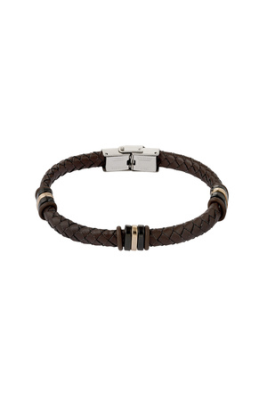 Men's bracelet braided with gold/black rings - dark brown  h5 