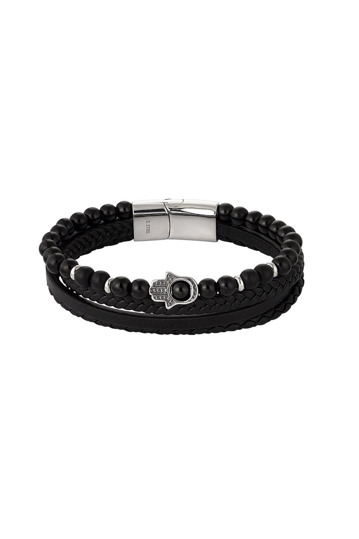 Doppeltes Herrenarmband mit Handanhänger - Schwarz-Silber 2