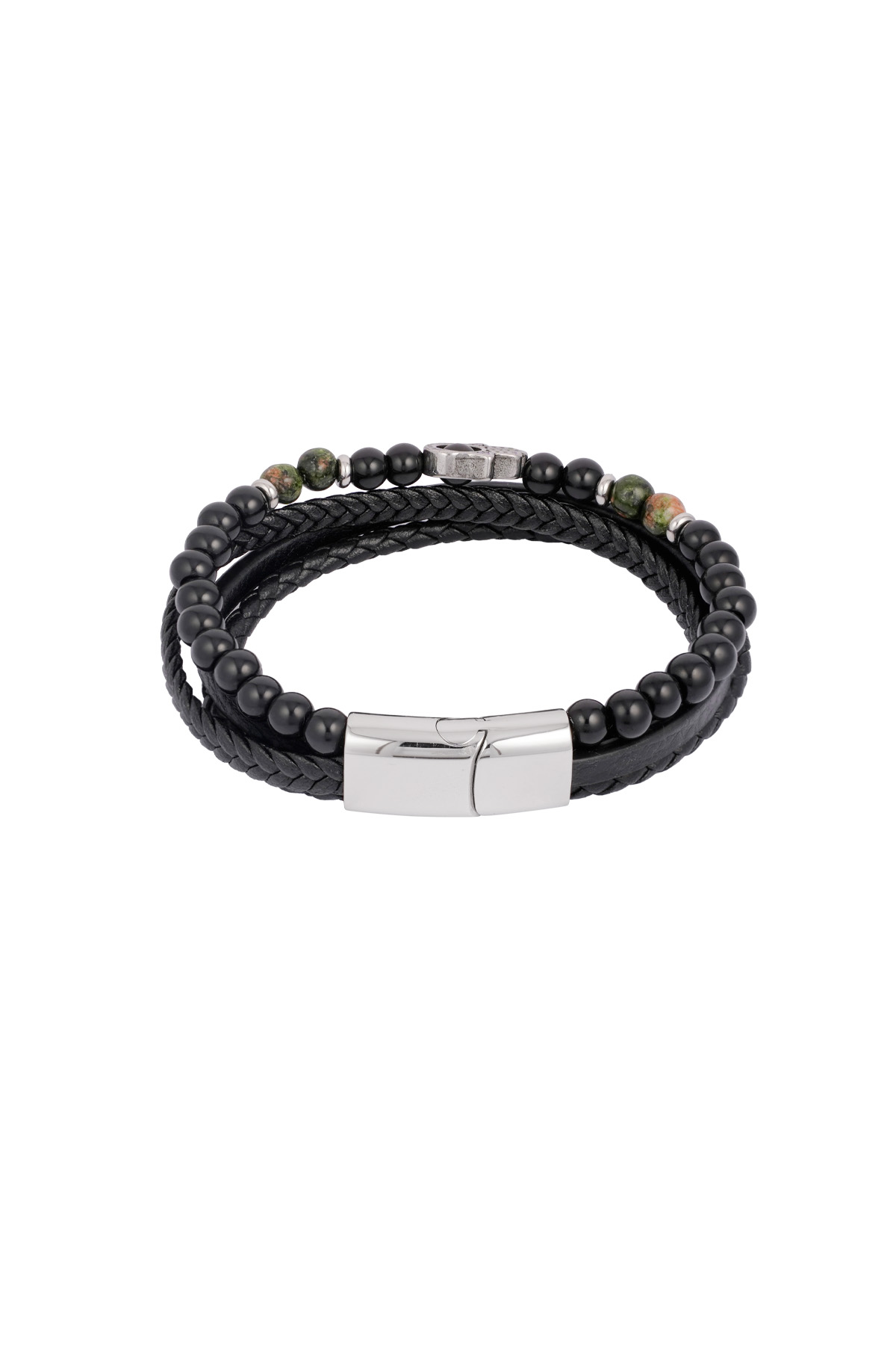 Double men's bracelet with hand charm - Brown Black Picture5