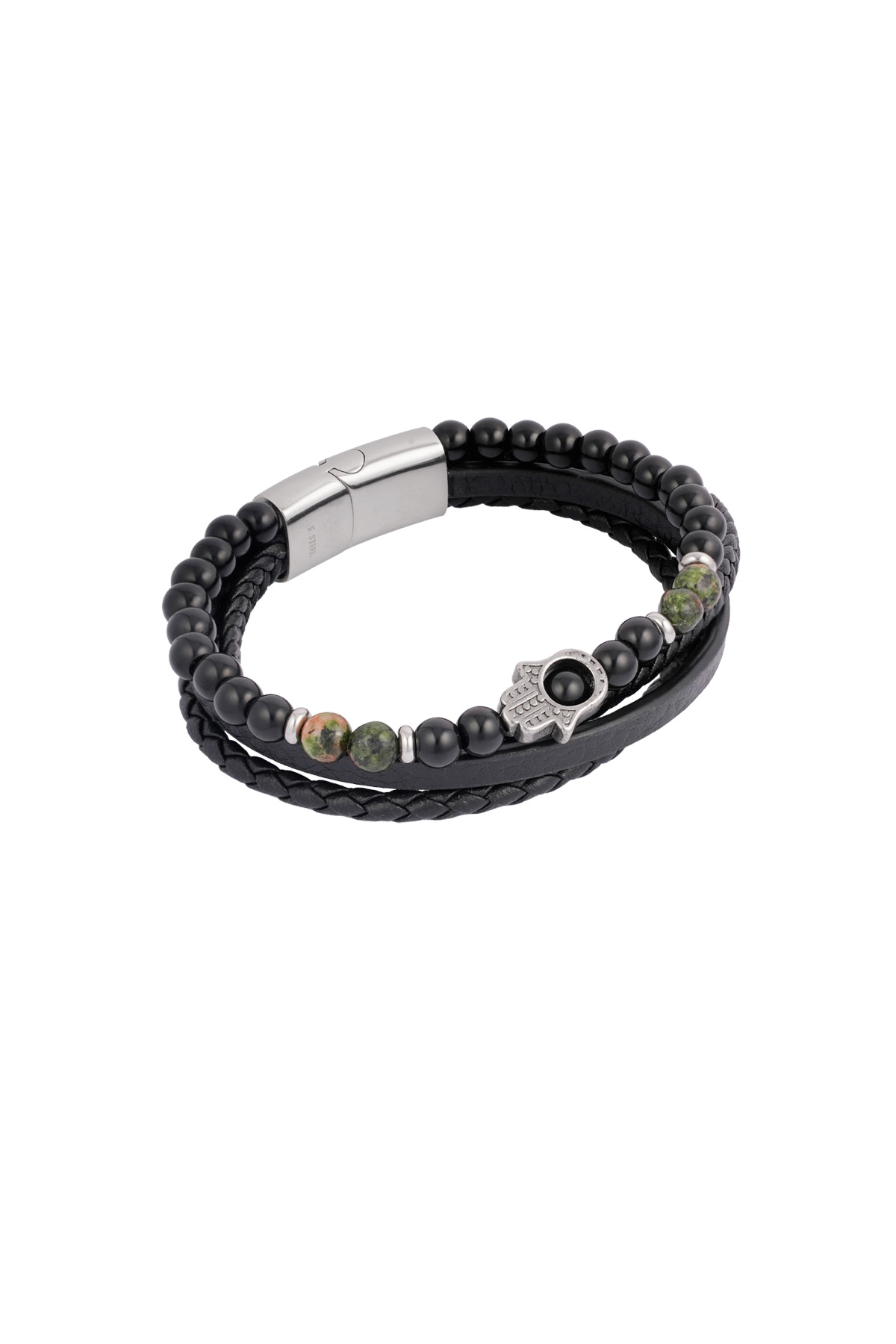 Double men's bracelet with hand charm - Brown Black Picture6
