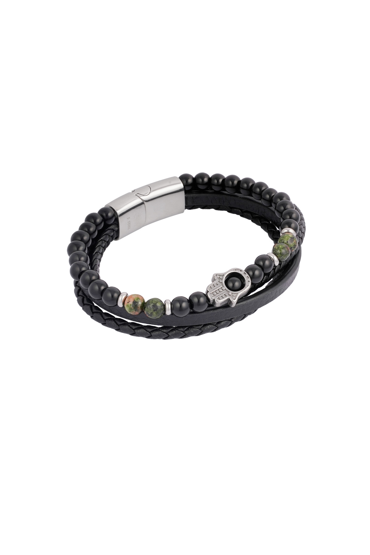 Bracelet double homme avec breloque main - Marron Noir Image6