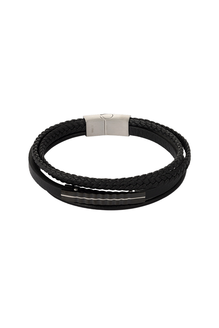 Men's bracelet triple braided - black 