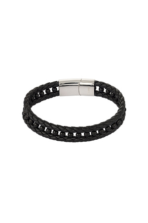 Double men's bracelet braided with beads in the middle - black h5 