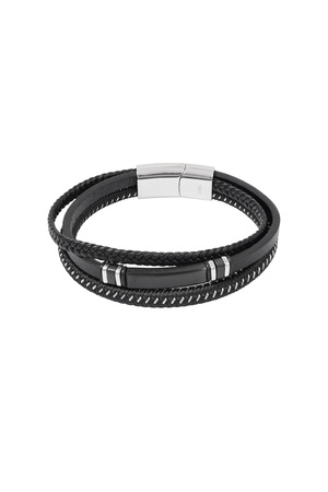 Casual double braided men's bracelet - black/silver h5 