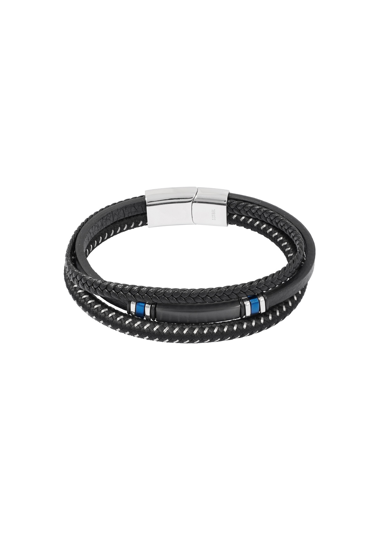 Casual double braided men's bracelet - black/blue 