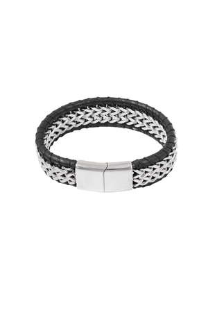 Men's bracelet with leather - silver black h5 Picture4