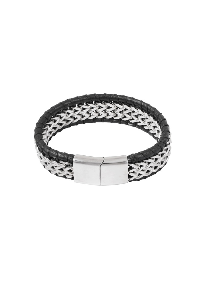 Men's bracelet with leather - silver black Picture4