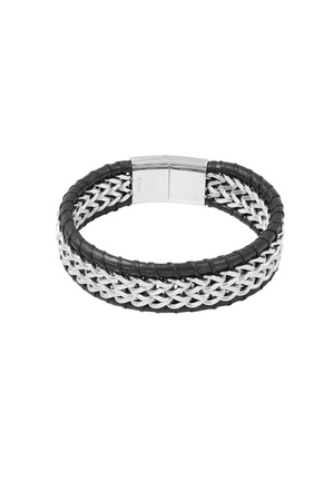 Men's bracelet with leather - silver black h5 